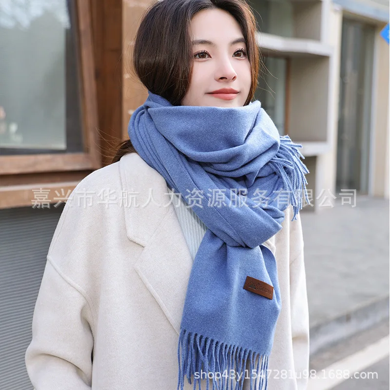 Gorunshi Thickened Long Pure Color Women's Scarf Winter Warm Tassel Shawl Two-in-One Autumn Winter Fashion Accessories - Image 2