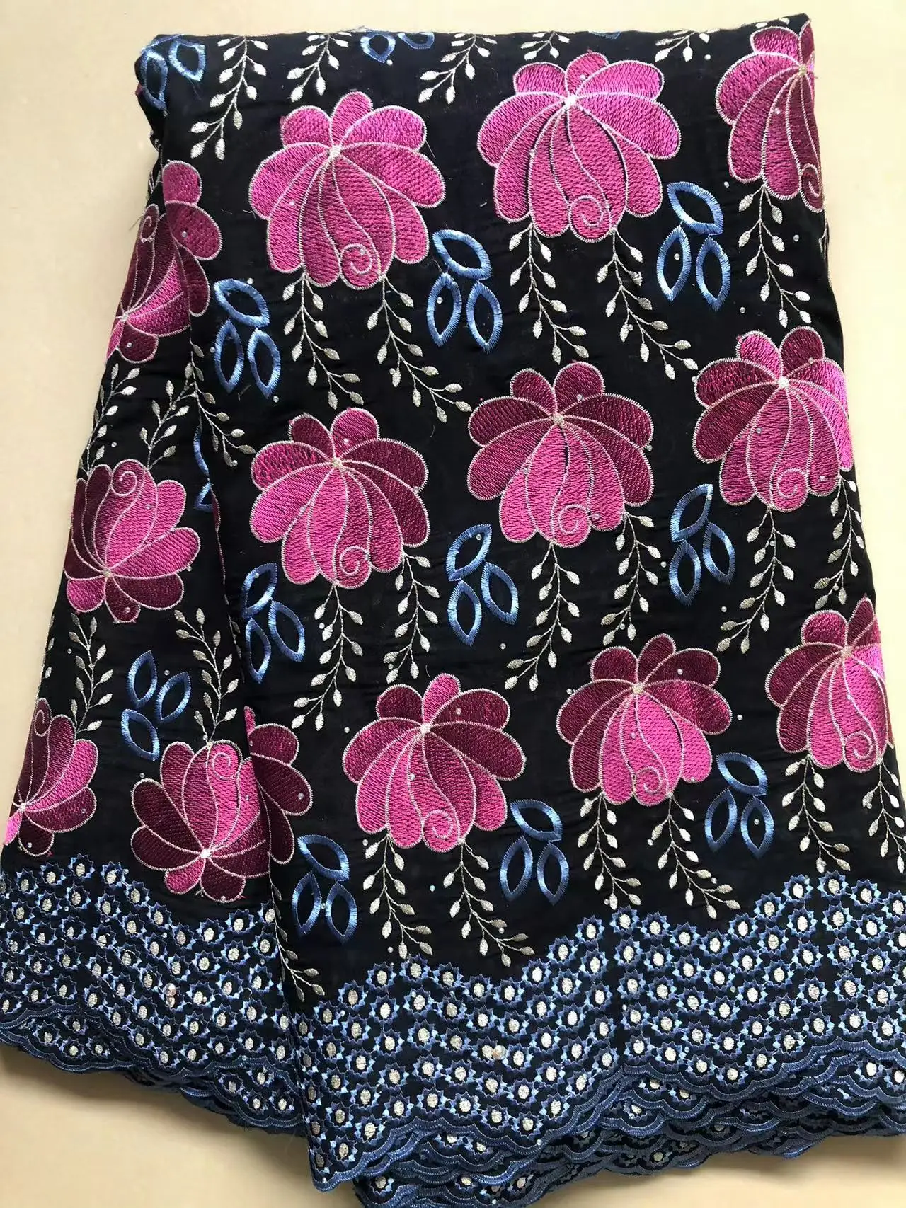 

Bestway New 100% Cotton Swiss Voile Lace Fabric High Quality Nigerian Evening Stone Embroidery African Lace Fabric 5Yards QF2001