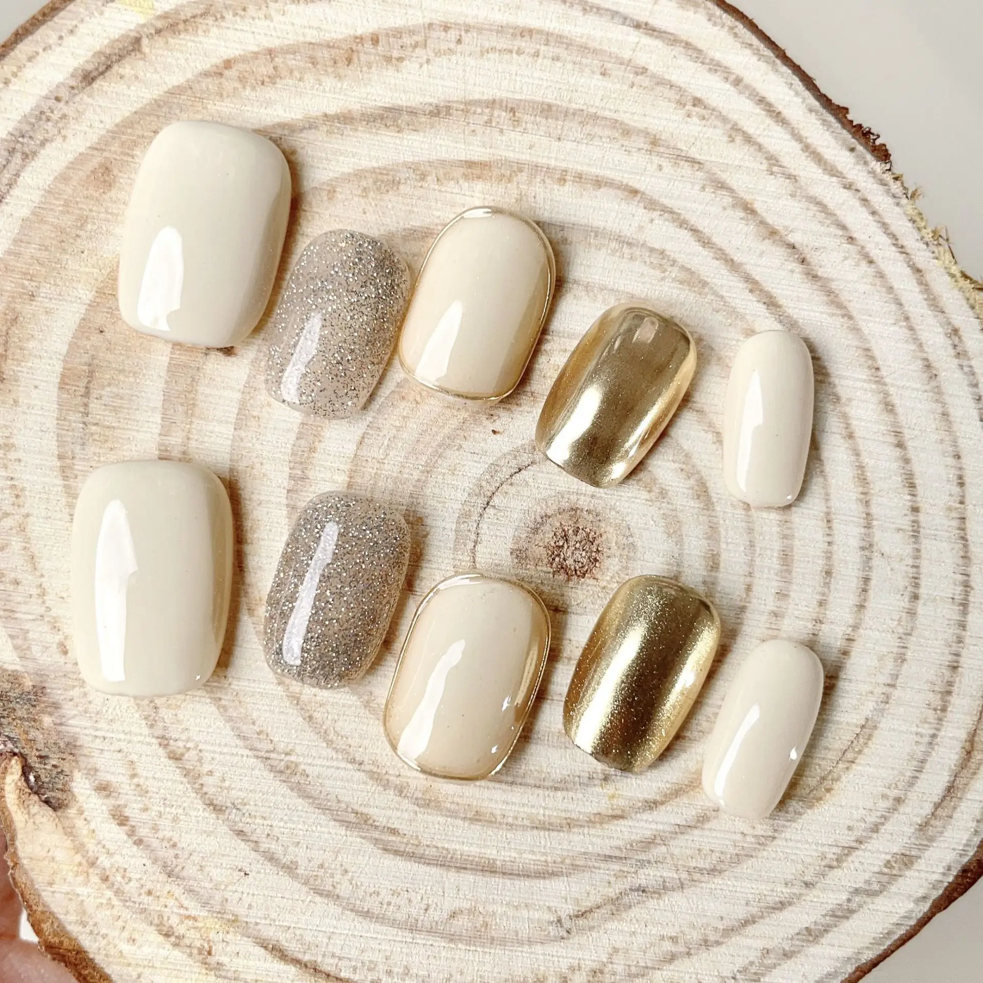 10-Piece Pure Color Handmade Short Press-On Nails with Glue - Full Cover French Round Manicure Set