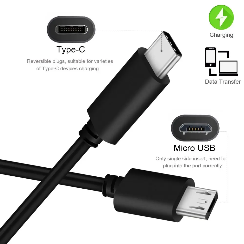 마이크로 USB C 타입 케이블, 데이터 동기화 충전 케이블, OTG 어댑터 커넥터 코드, 안드로이드 휴대폰, 맥북용, 25cm, 50cm, 100cm