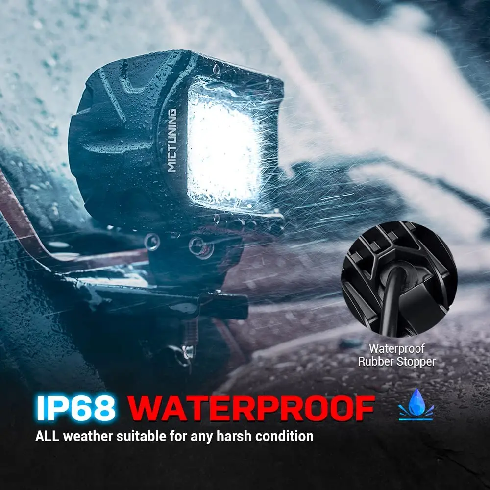 Work Light Led Light Bar MICTUNING Car Led Work Light Bar Unlimited-GO K1 4" 18W LED Flood Work Lamp With Amber Ambient Light For Jeep ATV SUV Truck Boat