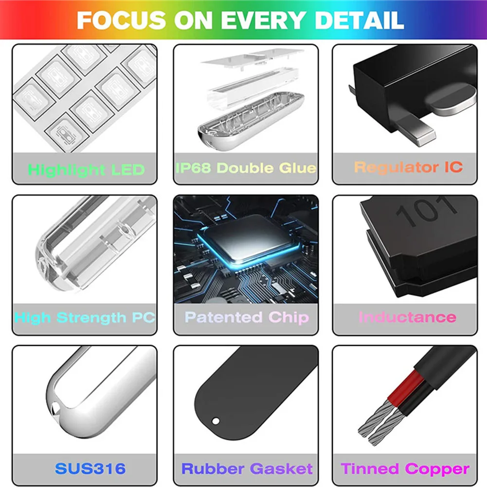 42LED Marine Navigation Light Stainless Steel Underwater Lamp 10-30V Speedboat Light IP68 Waterproof 80W Yacht Boat Accessories