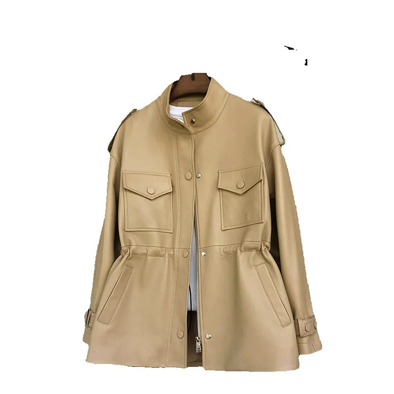 

Женская ветровка из натуральной овечьей кожи, весеннее пальто с длинной талией