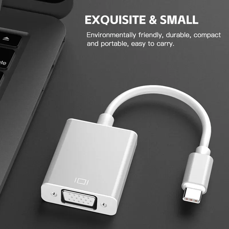 

Convertidor USB tipo C a VGA, Cable adaptador macho a VGA hembra para PC, ordenador portátil, Apple MacBook TV