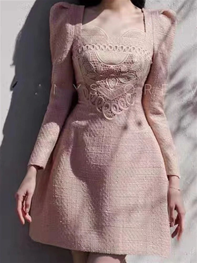 

Embroidery Luxury Vintage 2022 Long Sleeve Party Runway Dresses Women Elegant High Waist Lace Boho Dress Autumn Spring A-Line