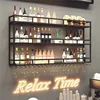Industrial Wall-Mounted Bar Rack Integrated Shelf Iron Art Wall Storage Shelf Wall Hanging Light Bar Wine Glass Holder Shelf 6