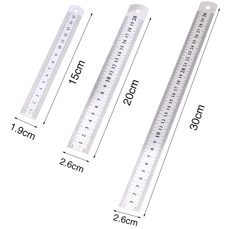 30cm Stainless Steel Straight Ruler Double Sided Metal Rulers