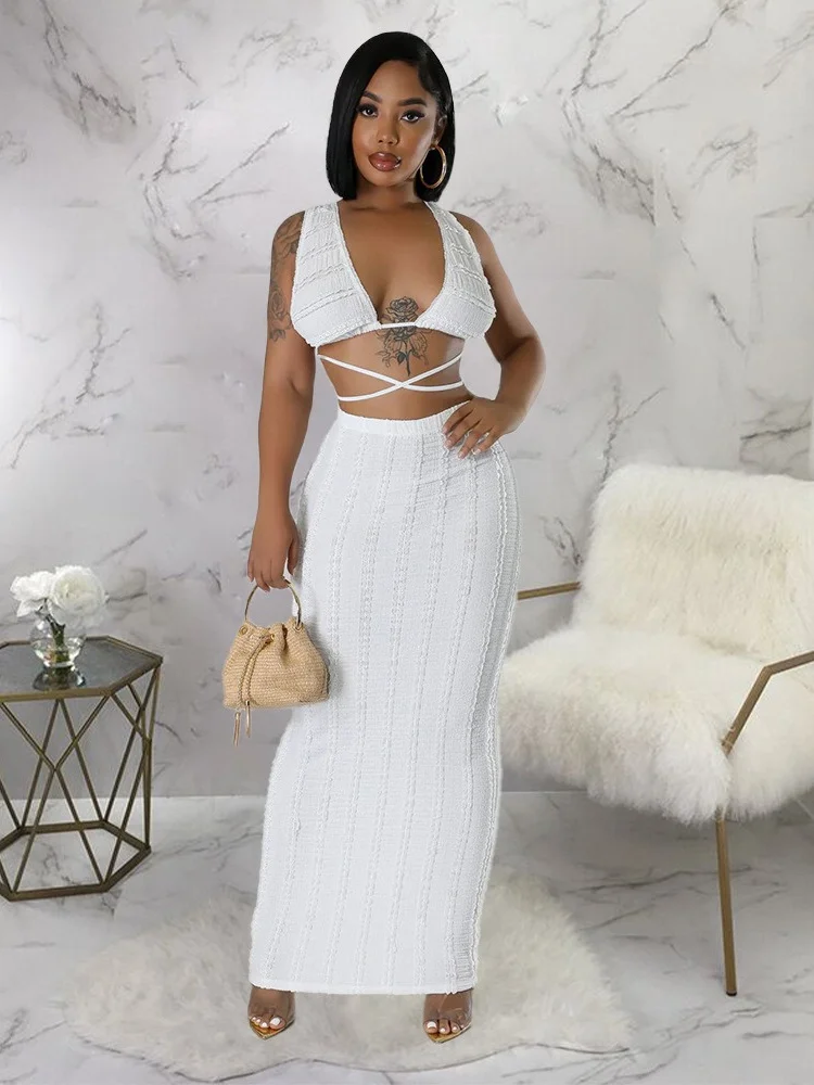 Wmstar Two Piece Set Women Skirts Sets Summer Holiday Sexy Mesh Matching Suit Bandage Fashion Outfits Wholesale Dropshipping