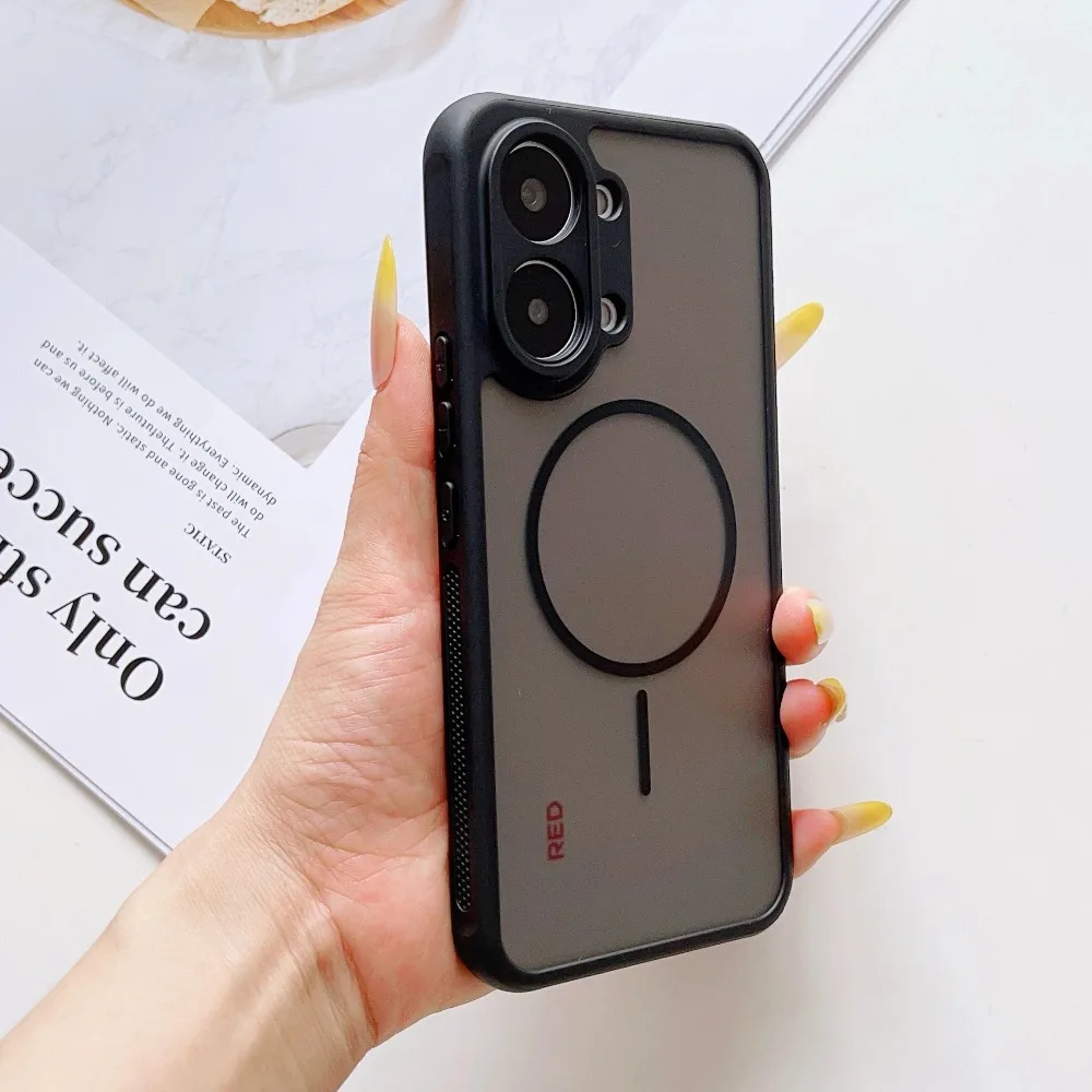 Candy Color Magnetic Phone Case with Anti-Shock Soft Edges and Matte Transparent Acrylic Back