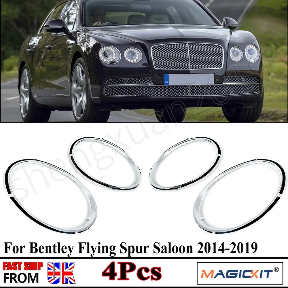Front Headlamp Cover Frame For Bentley Flying Spur 2014-2019 Headlight Trims Lights Rims Chrome Ring 4pcs/Set Lamp Shell Circle
