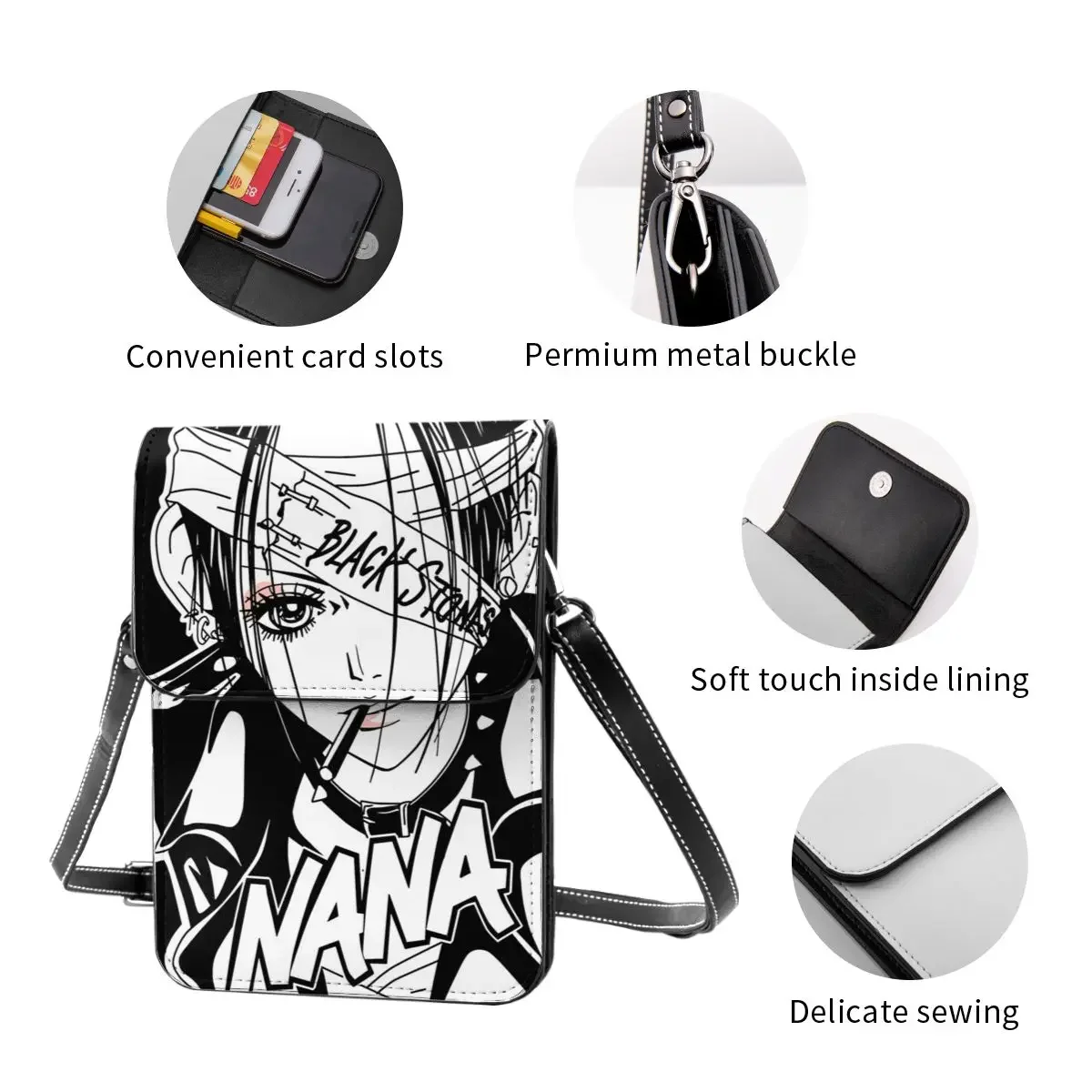 NANA Smoking Shoulder Bag Black Stones Anime School Woman Mobile Phone Bag Fashion Reusable Leather Bags