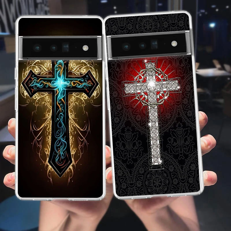 Luxury Bling Glitter Gothic Cross Phone Case - Soft TPU Transparent Shell