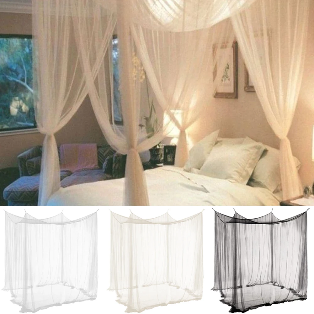1pc Moustiquaire Canopy White Four Corner Post Portable Square Mosquito Control Mosquito Net Bedroom Sleeping Mosquito Net