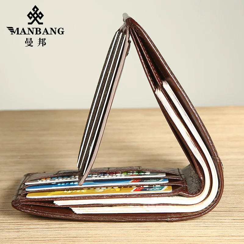 【Genuine Cowhide Leather】ManBang Brand Hot Sale Men's Wallet Luxury Original Short Tri-Fold First Layer Cowhide Purse Business 2