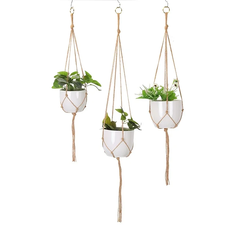 Rope Gardening Green Plant Hanging Basket Cotton Hanger Flower Pot Handmade Macrame Pot Pocket Wall Courtyard Home Decor flower pot plant hanger