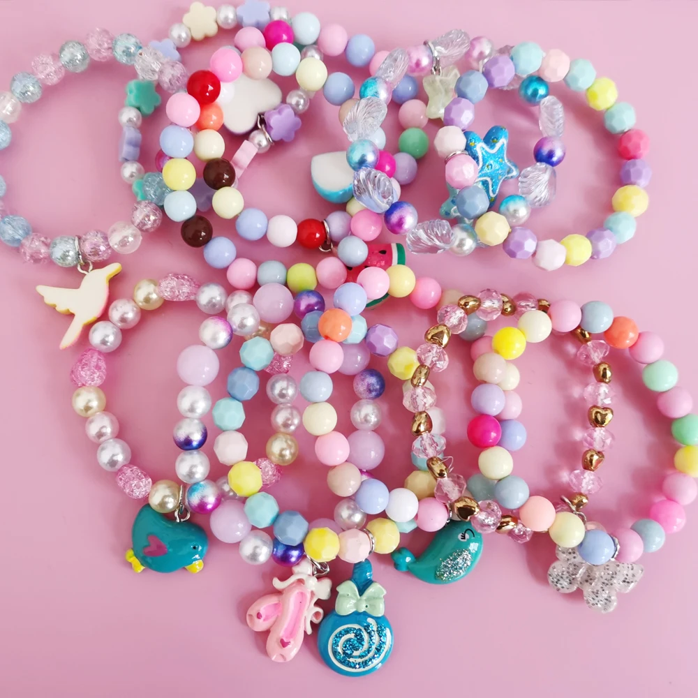 Unicorn Bracelet Set for Kids - Cute Heart Star Elastic Candy Bead Jewelry