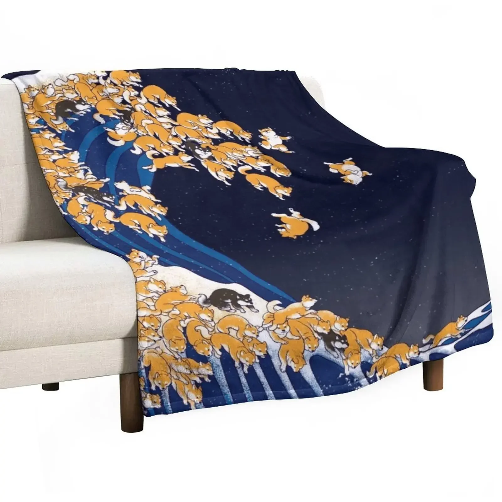 

Shiba Inu The Great Wave in Night Throw Blanket Multi-Purpose Bed Summer Blankets