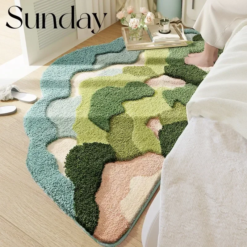 

Mountain Forest Patterned Flocked Carpet Modern Bump Flower Doormat Bathroom Area Rugs High Low Plush Irregular Bedside Carpets