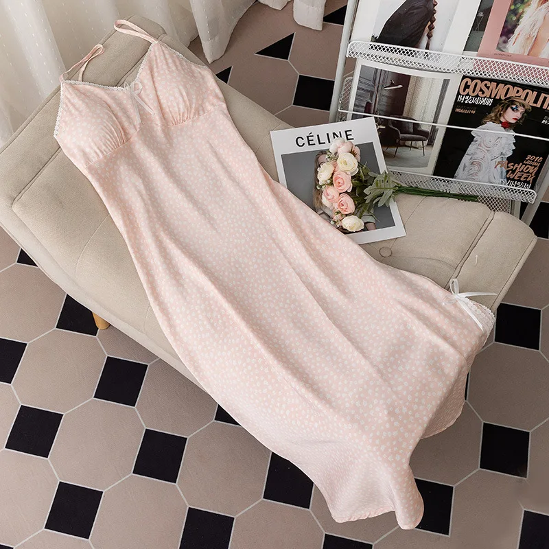 

Summer Sleep Gown Lady Nightdress Sexy Spaghetti Strap Sleepshirt Nightgown Baggy Satin Homedress Nightwear Sleepwear Loungewear