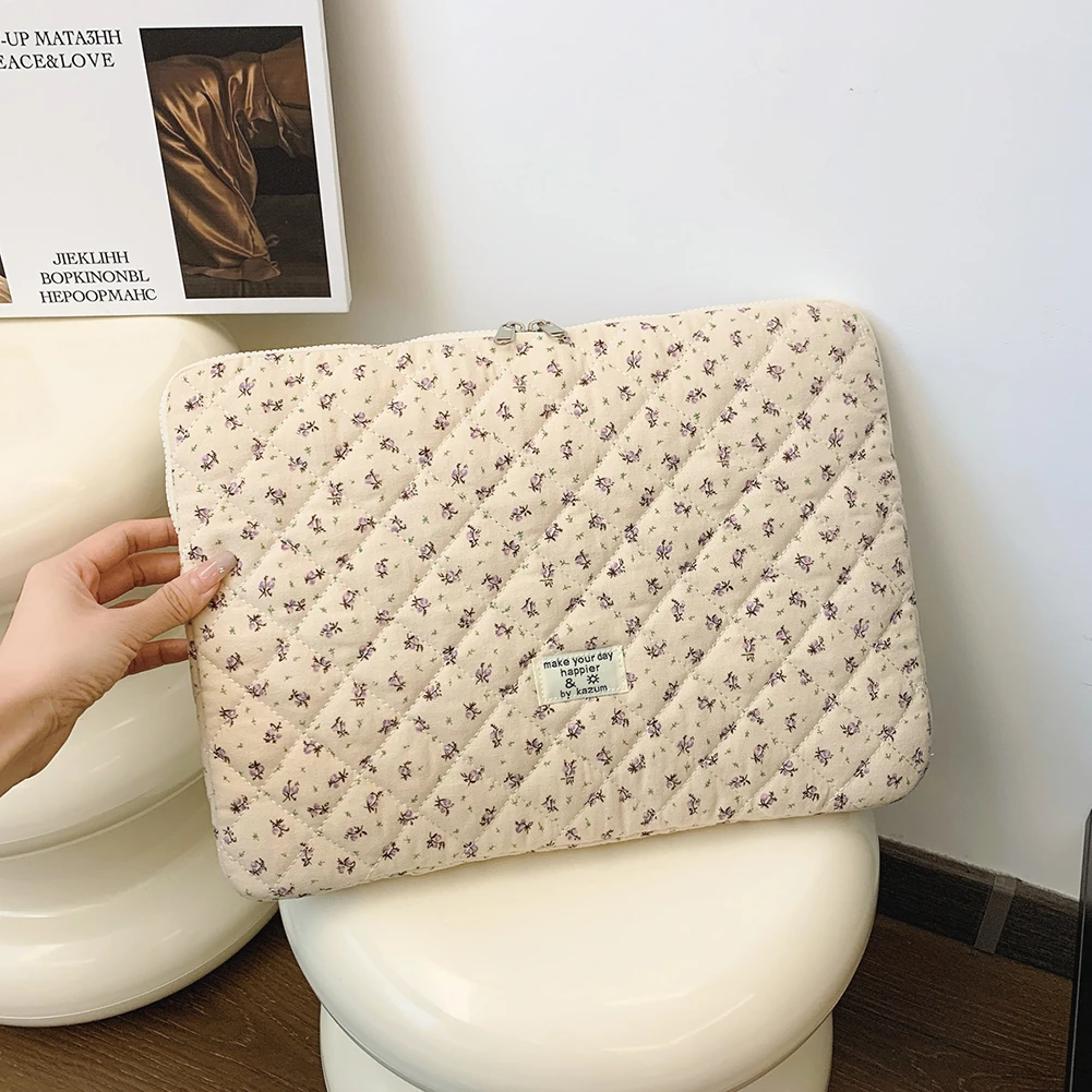 Flower Printed Laptop Sleeve Quilted Laptop Carrying Case Cute Computer Sleeve for 11-15 Inch Laptop Tablet