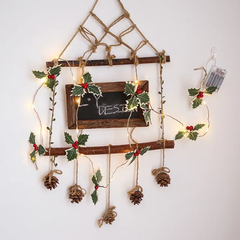 

2m Imitation Leaf Red Berry LED String Lights Garden Christmas Background Wall Decorations Holiday Photography Props