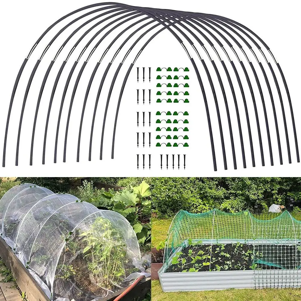 Garden Greenhouse Hoops Set Gardening Folding Fiber Rod Set Tunnel Arch Elevated Bed Row Cover Plant Cover Support Archway garden greenhouse hoops
