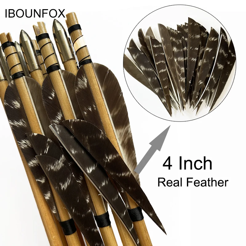 50 Pcs IBOUNFOX Natural Feathers for Wooden Carbon Arrow 3/4/5 Inch Turkey Archery Feathers Fletching Right Wings 2