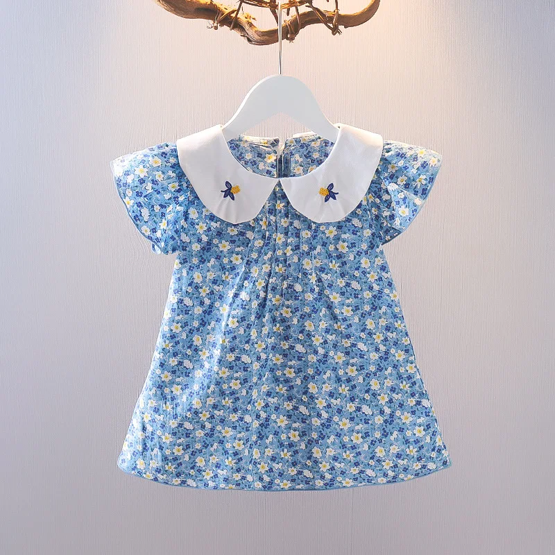 2026 Girls Baby Summer Floral Dress Sweet Princess Girl Kids Embroidery Collar Birthday Dresses Children Clothes