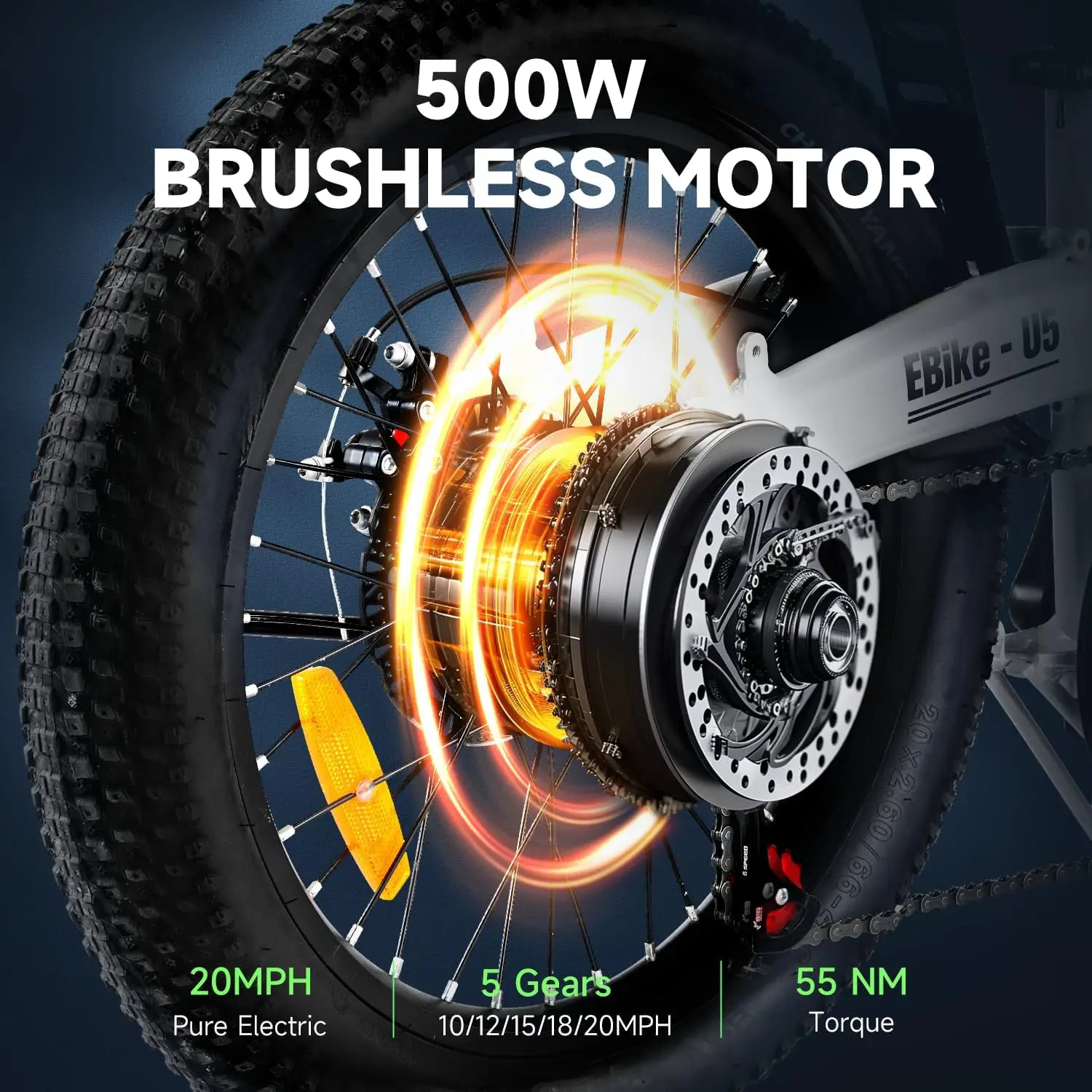 U5 Electric Bike Adult 500W, 20" Folding Bikes, 20MPH Max Range 45+ Mile, 48V Removable Battery, Weighs Only 48.5lbs 2