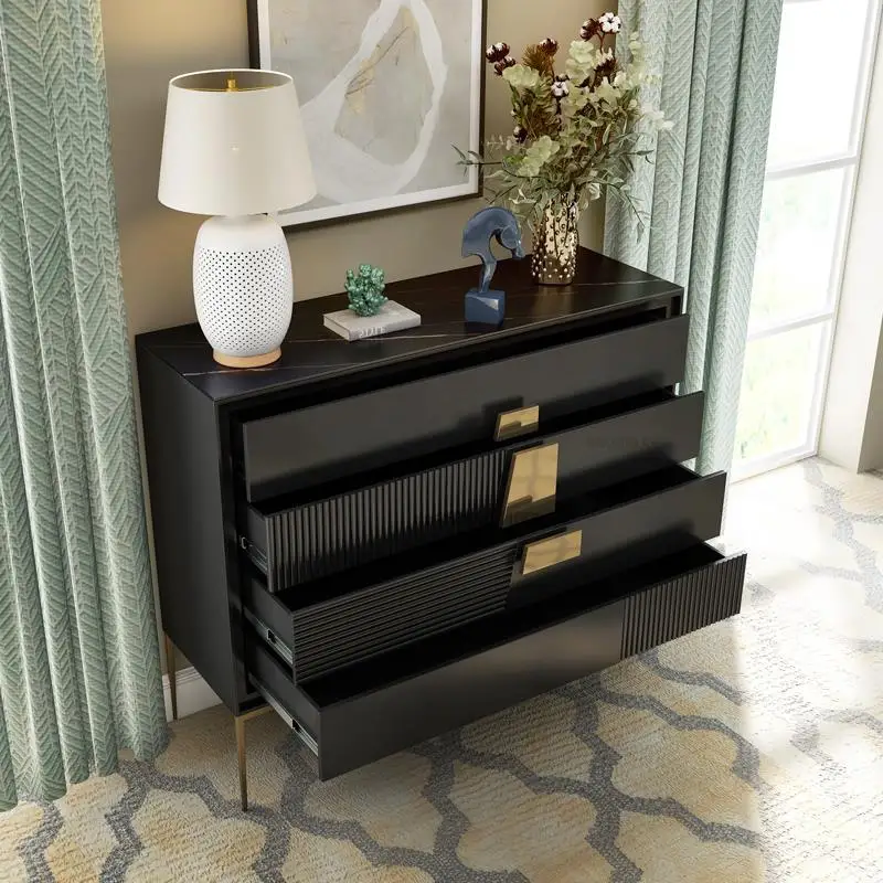 Rock Board Four-Drawer Cabinet Modern Minimalist Living Room Corridor Storage Cupboard American Light Luxury Bedroom Cabinet