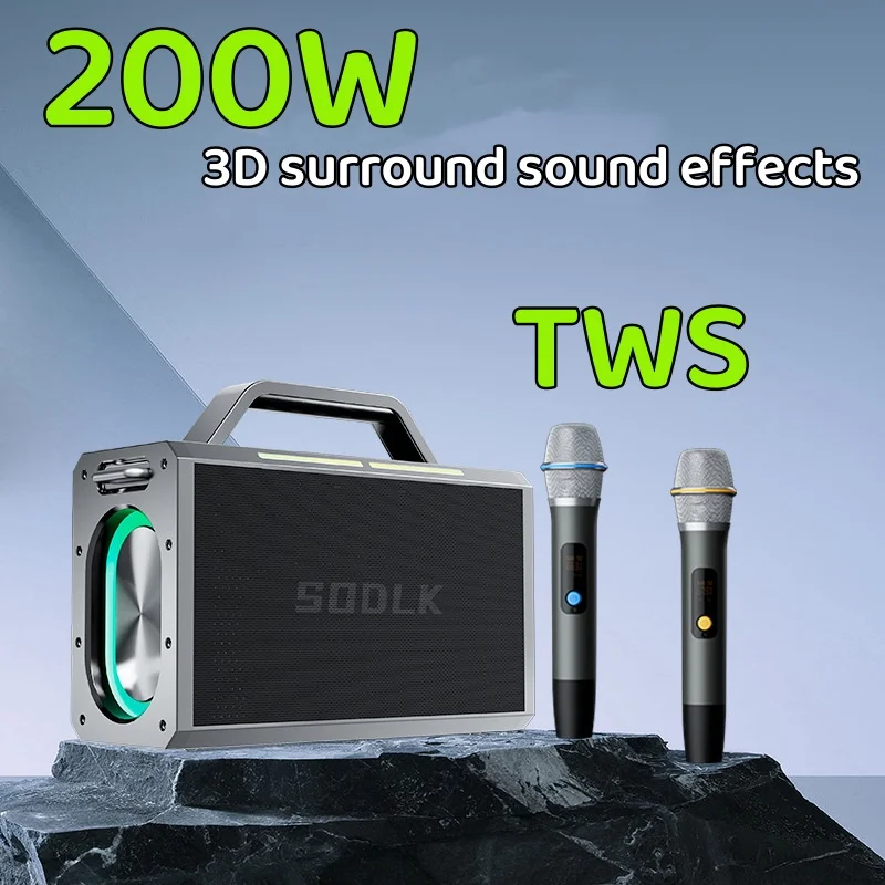 

SODLK TWS Wireless Party Box 200W Heavy Bass Reverberation Bluetooth Speaker RGB Portable Subwoofer Outdoor Karaoke Sound System