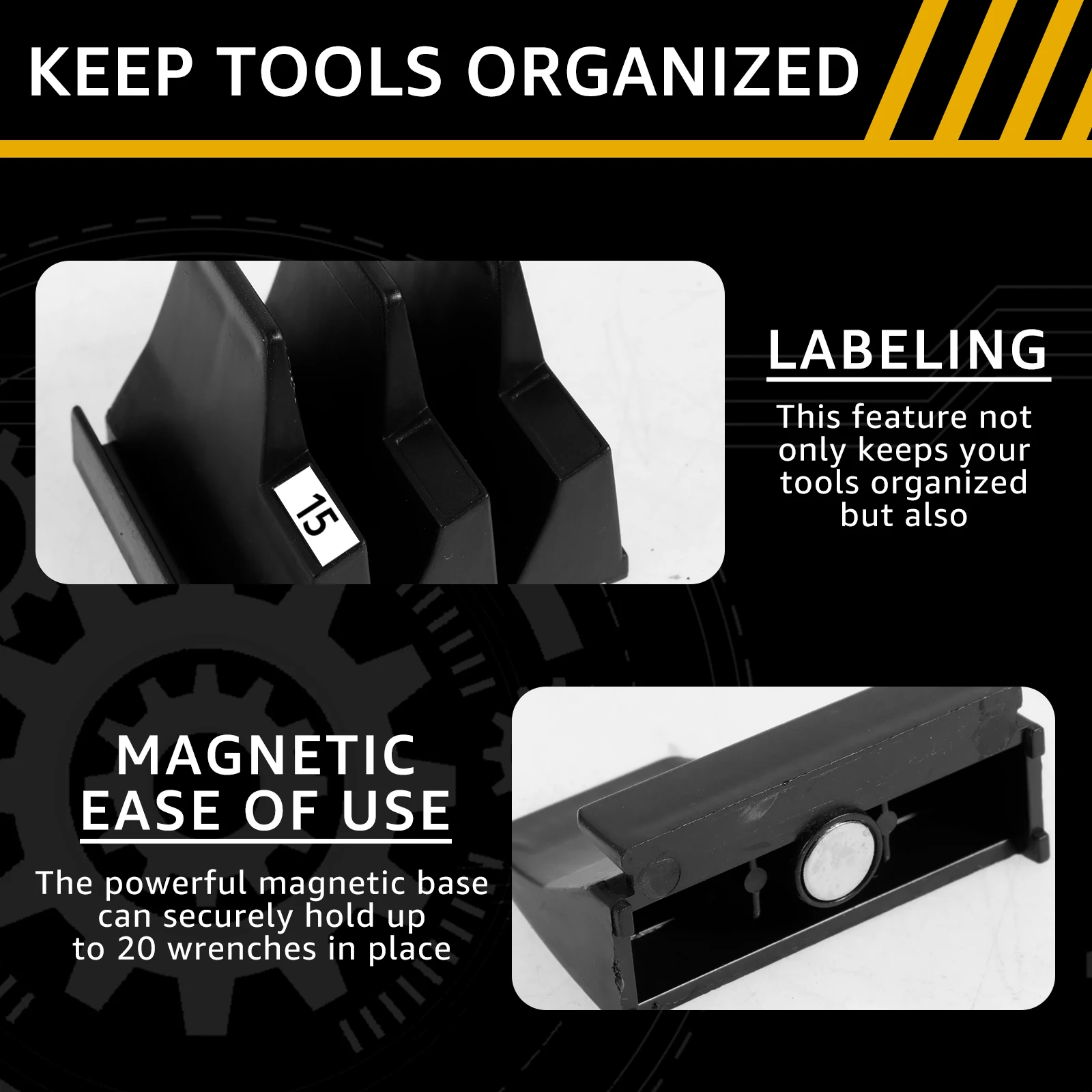 Magnetic Wrench Organizer Rack for Toolbox Magnetic Wrench Holder Space-Saving Design Holds Up to 24 Wrenches Modular Holder 4