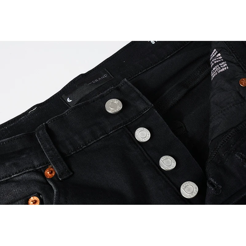 Ripped jeans Ripped patchwork jeans American Fashion Style High Street Black Distressed Damaged Holes Skinny Graffiti Ripped Jeans