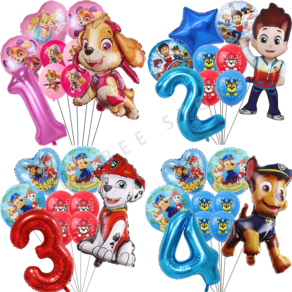 Globos decorativos para fiesta de cumpleaños de Paw Patrol, juego de globos número 1 y 2 de 32 pulgadas para niños y niñas, baby shower