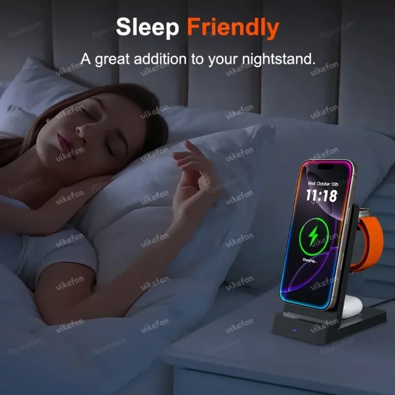 3 in 1 Magnetic Wireless Charger Desktop Phone Stand For Magsafe iPhone 16-12 Apple Watch 8 7 Airpods Pro Samsung Fast Charging