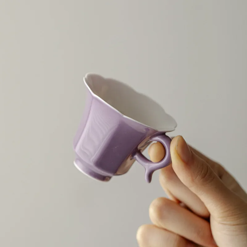 2pc Creative Grape Purple Glaze Handle Teacup Luxury Tea Bowl Tea Cup Set Meditation Cup Jianzhan Flower Teaware 40ml