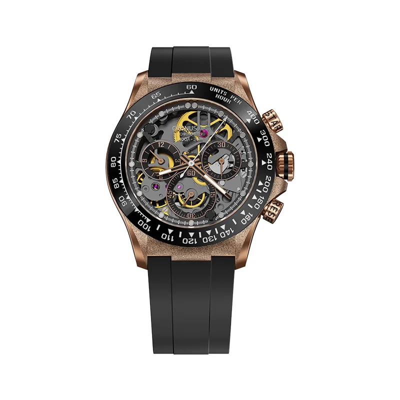 

CRONUSART Men Automatic Watch 40mm Luxury Chronograph Mechanical Wristwatch Skeleton Luminous Fluororubber Strap Ceramic Bezel