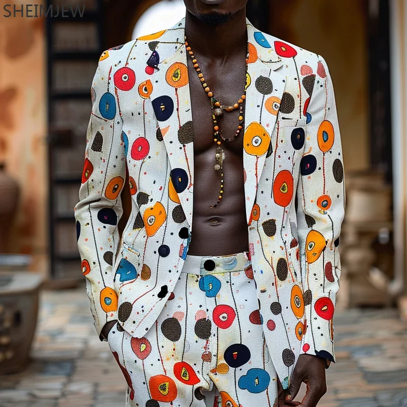Rose Colorful Print Men's Flower Suit Business Casual Outdoor Classic Men Suit Emcee Stage Suits Nightclub Showing Jacket & Pant