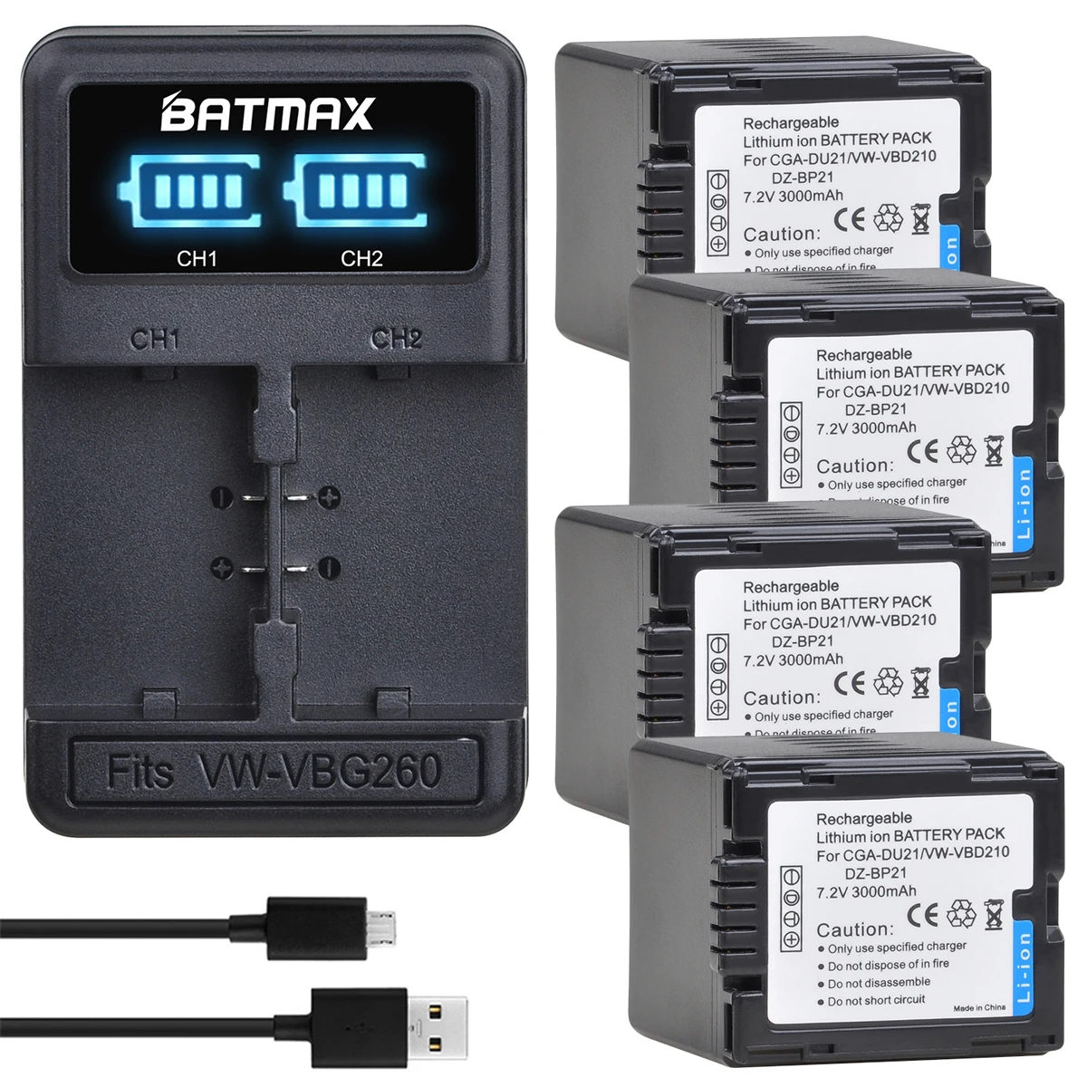 

3000mAh CGA-DU21 VBD070 VBD140 DU07 DU12 DU14 DU21 Battery + LED Dual USB Charger for PANASONIC NV-GS10 GS100K GS17E PV-GS65