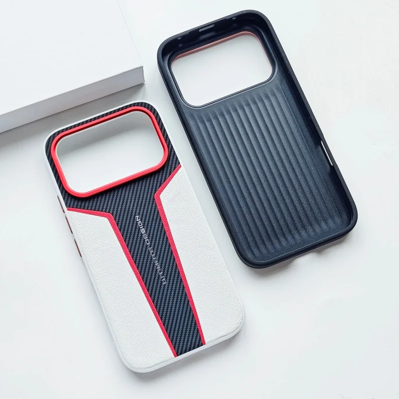Premium Carbon Fiber Leather Protective Case with Metal Lens Ring - Anti-Drop Full Coverage