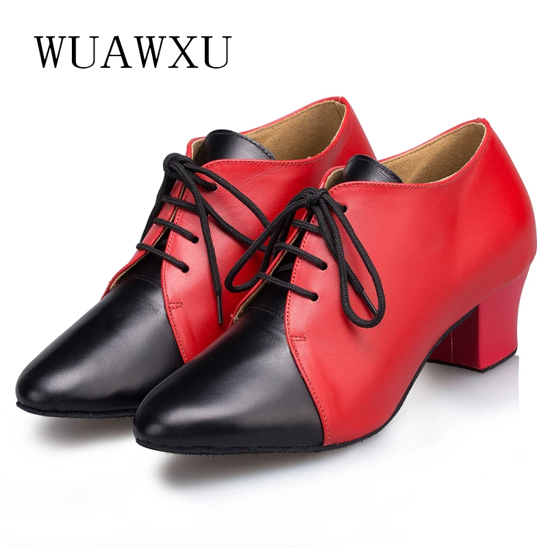 NATASHA black Latin dance shoes Women's low heel professional dance shoes Leather modern dance shoes Red