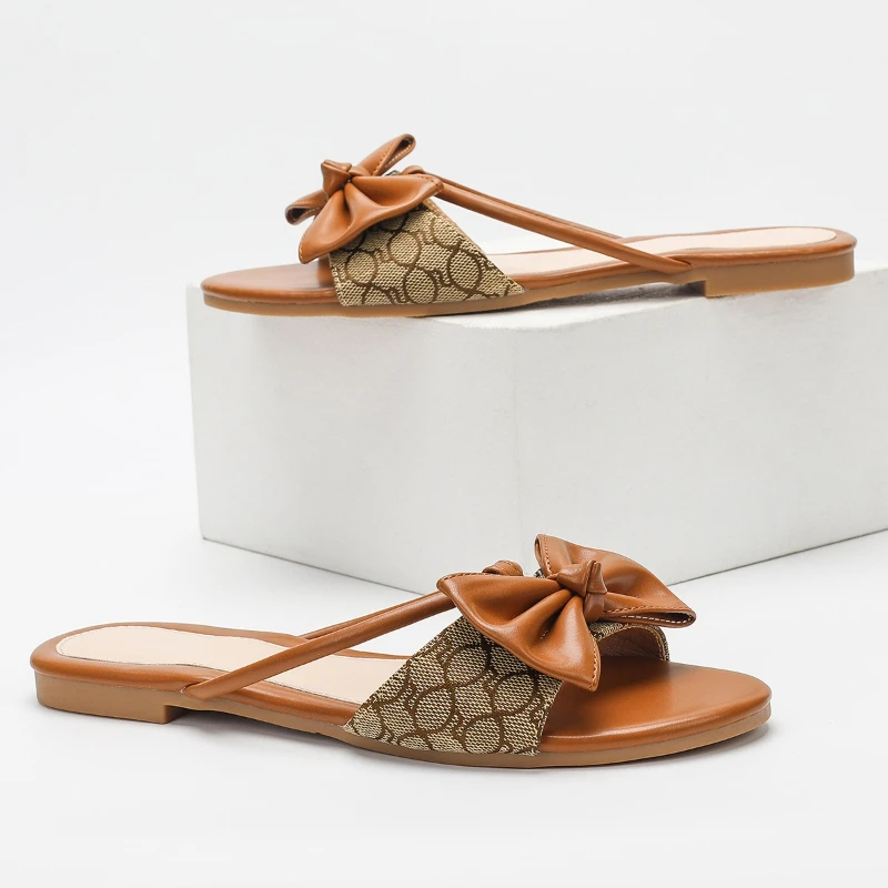 Elegant Pointed Toe Bow Narrow Band Flat Slippers Women Sexy Open Toe Non-slip Large Size Flat Shoes Comfort Vacation Beach Shoe 2 Elegant Pointed Toe Bow Narrow Band Flat Slippers Women Sexy Open Toe Non-slip Large Size Flat Shoes Comfort Vacation Beach Shoe - Image 2