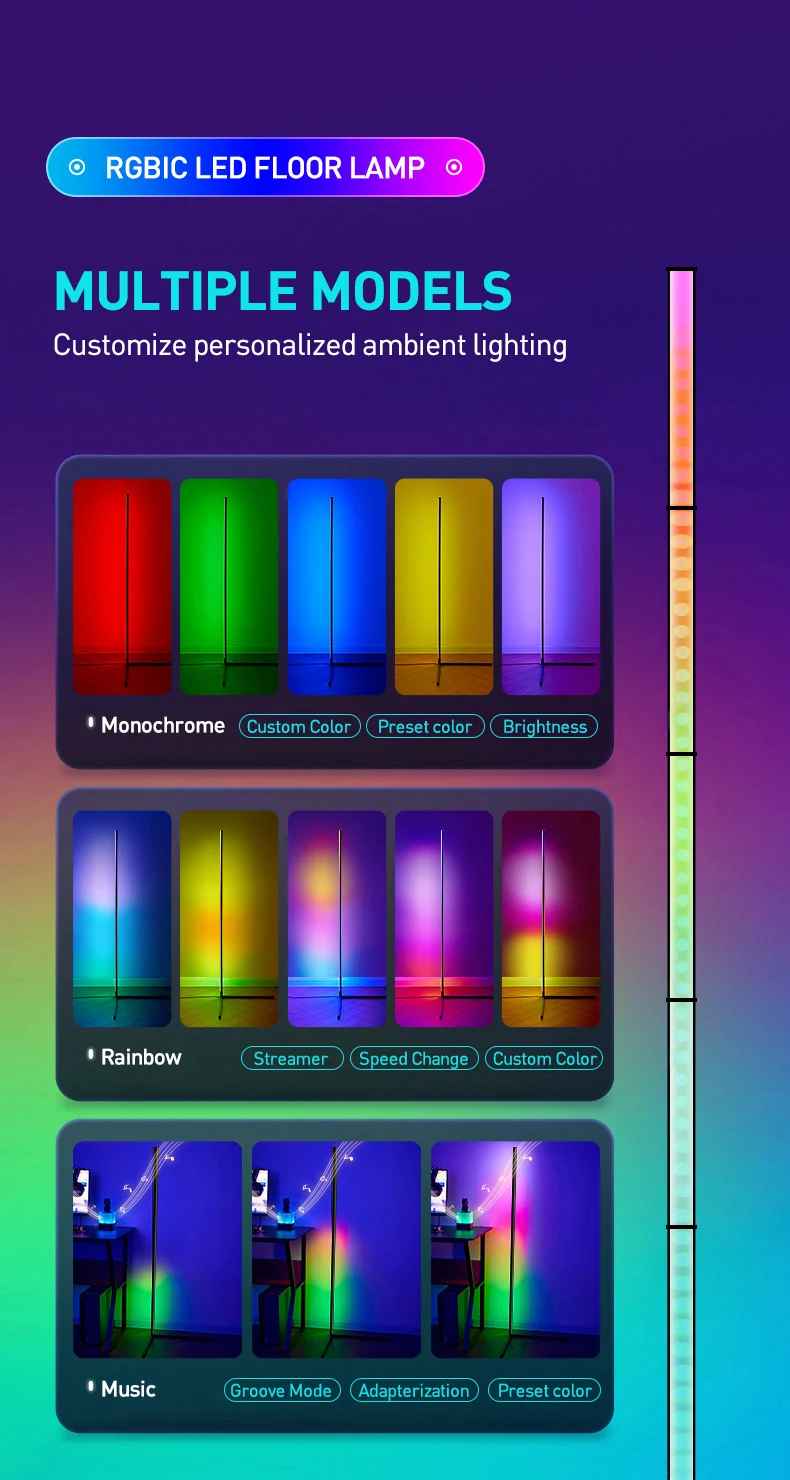 RGB LED Floor lamp 180CM Smart APP Remote Control Modern Corner 2PCS Floor Light Atmospheric Standing Light Indoor Home Decor