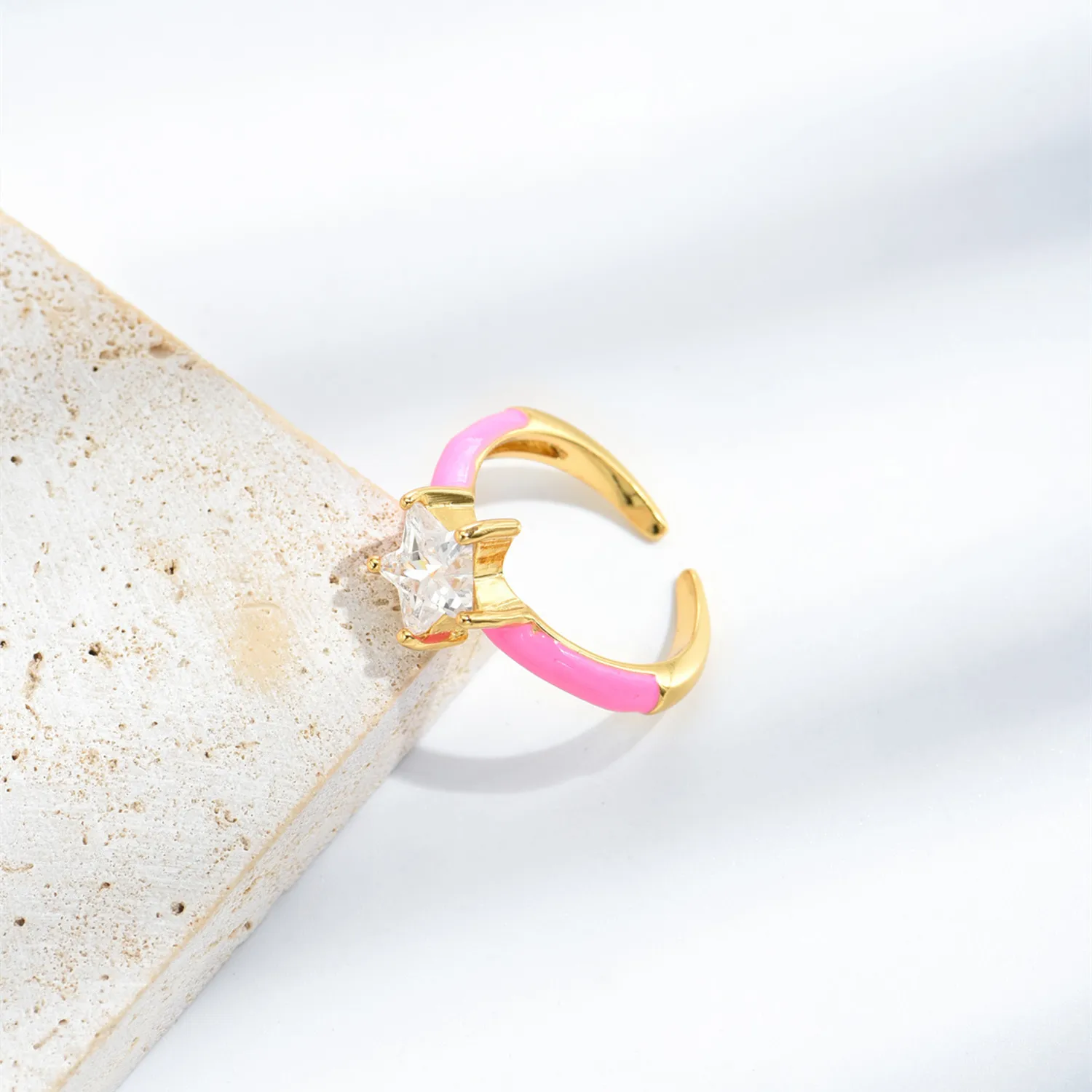 2021 INS Color Rainbow Fashion Rings For Women Finger Jewelry Clear CZ Colorful Neon Enamel Open Adjusted Dome Ring
