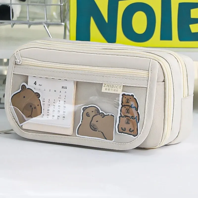 Deluxe 9-Layer Pencil Case with Clear Compartment & Magnetic Button Closure