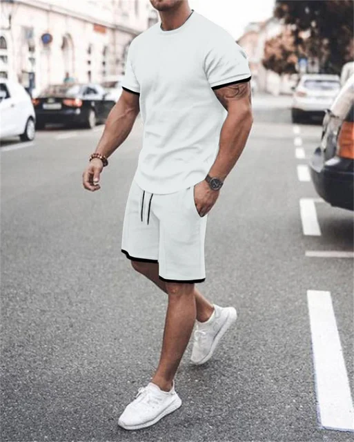 New 2022 Summer  Men's T-shirt Set Casual Simple  Short Sleeve + Shorts Fashion Trend 3D Printing 2 Piece Set TS1382