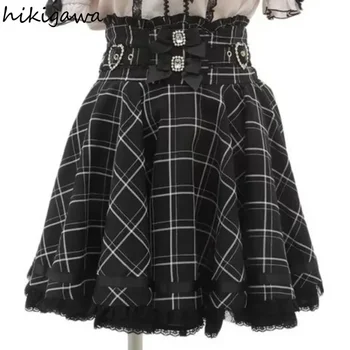 2025 Faldas Mujer De Moda Donne Giapponese Gonne Patchwork Arco di Pizzo Jupe Plaid Estate Saia A Vita Alta A-line Moda Y2k Gonna 1