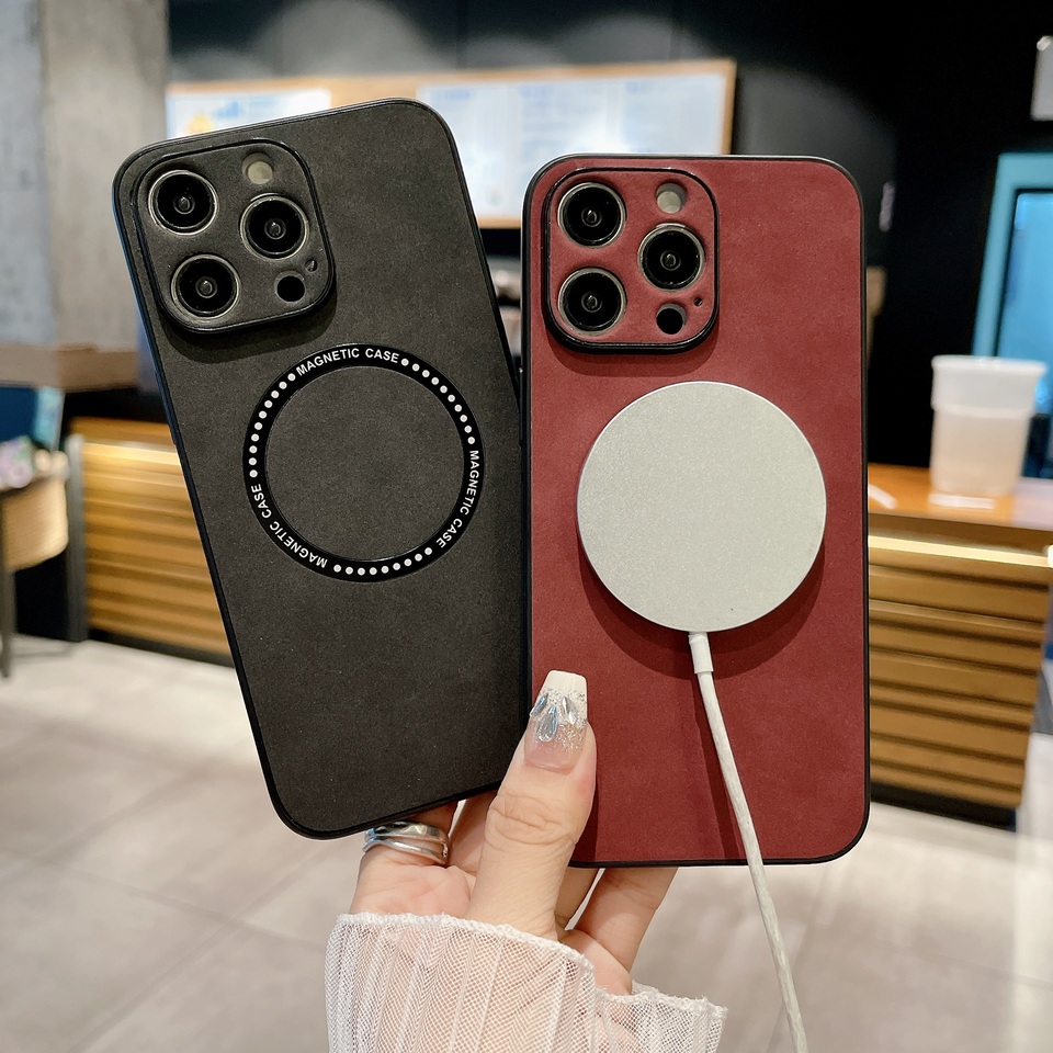 For iPhone 16 15 14 Plus 13 12 11 Pro XS Max XR X Magsafe Magnetic Wireless Charging Phone Case Pu Leather Trim Soft TPU Cover