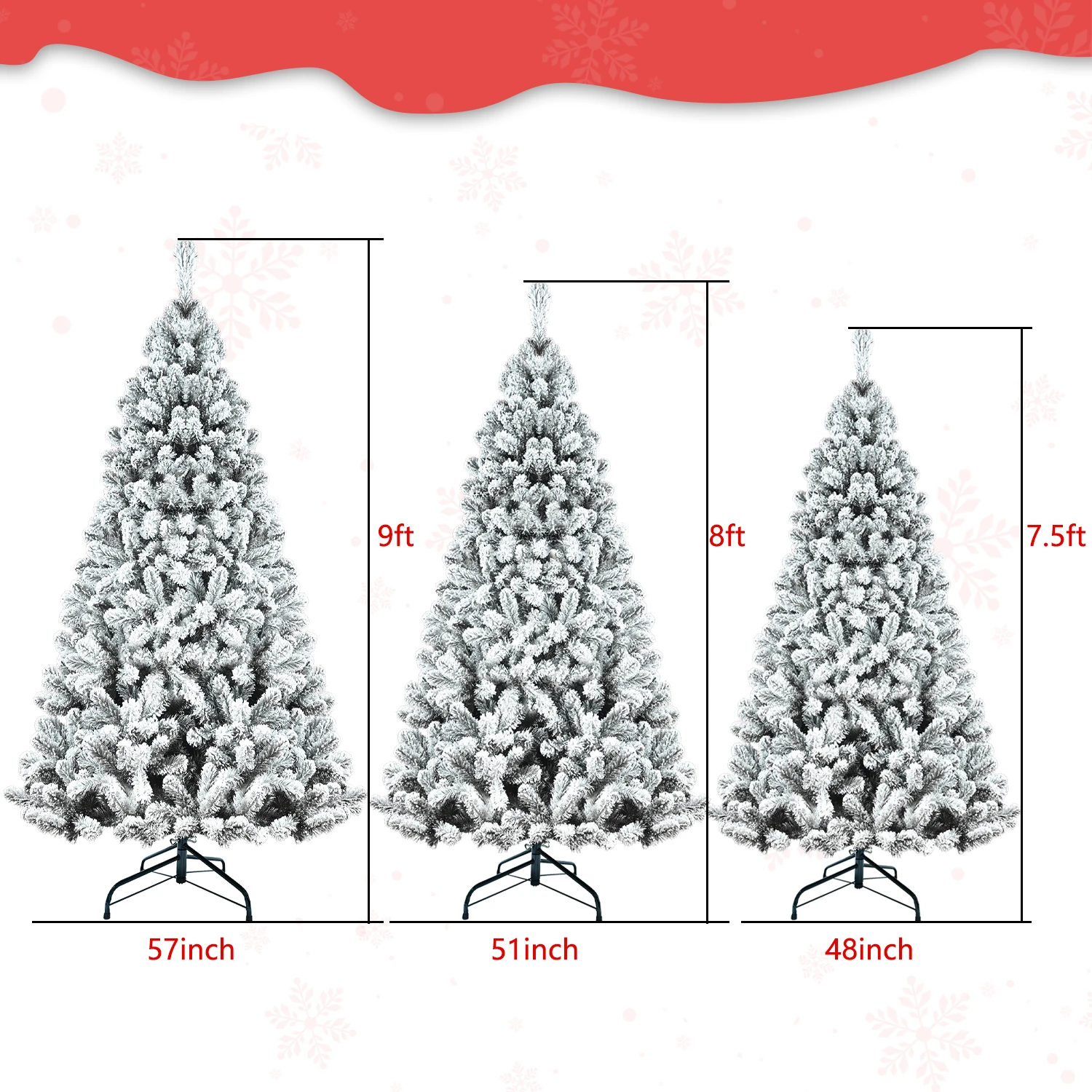 4/5/6/7/7.5/8FT Flocked Christmas Tree Artificial Holiday Xmas Tree with Metal Stand for Home Party Office Decorations NO Light