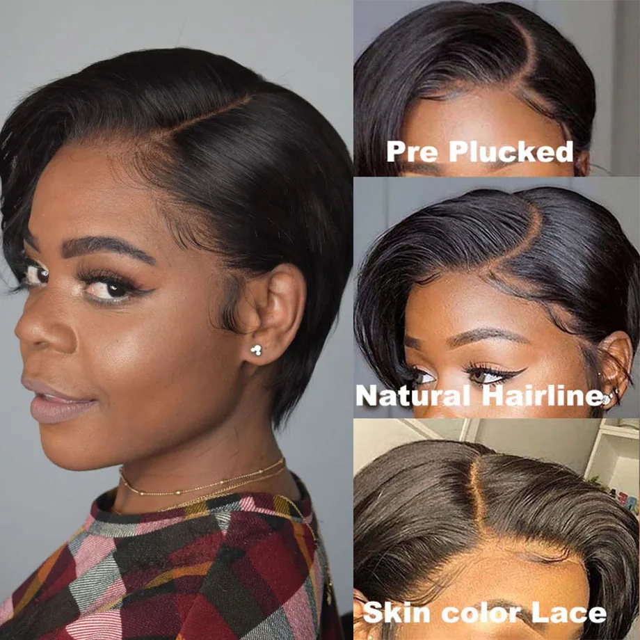 Pixie Cut Wigs for Black Women Brazilian Short Lace Front Human Hair Wigs T Part Lace Straight Bob Wigs Lace Front Wigs